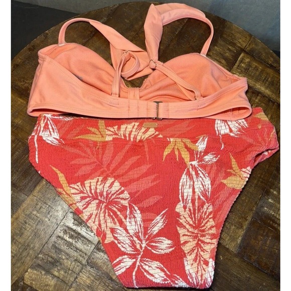 ROXY Bikini Bottoms Smocked Hibiscus Print/ Express Top Size Small Mismatch Set - Picture 7 of 11